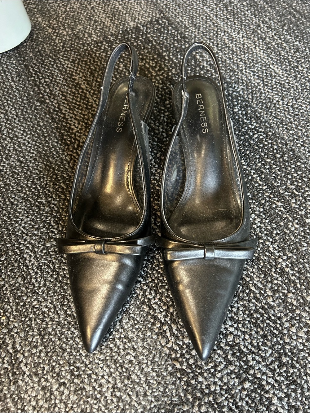 Black Pointed Slingback kitten Heels with Bow Accent